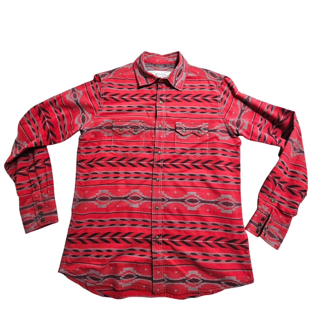 Ryan Michael Western Snap Shirt Mens Medium Ruby Red Southwestern Buffalo Snaps